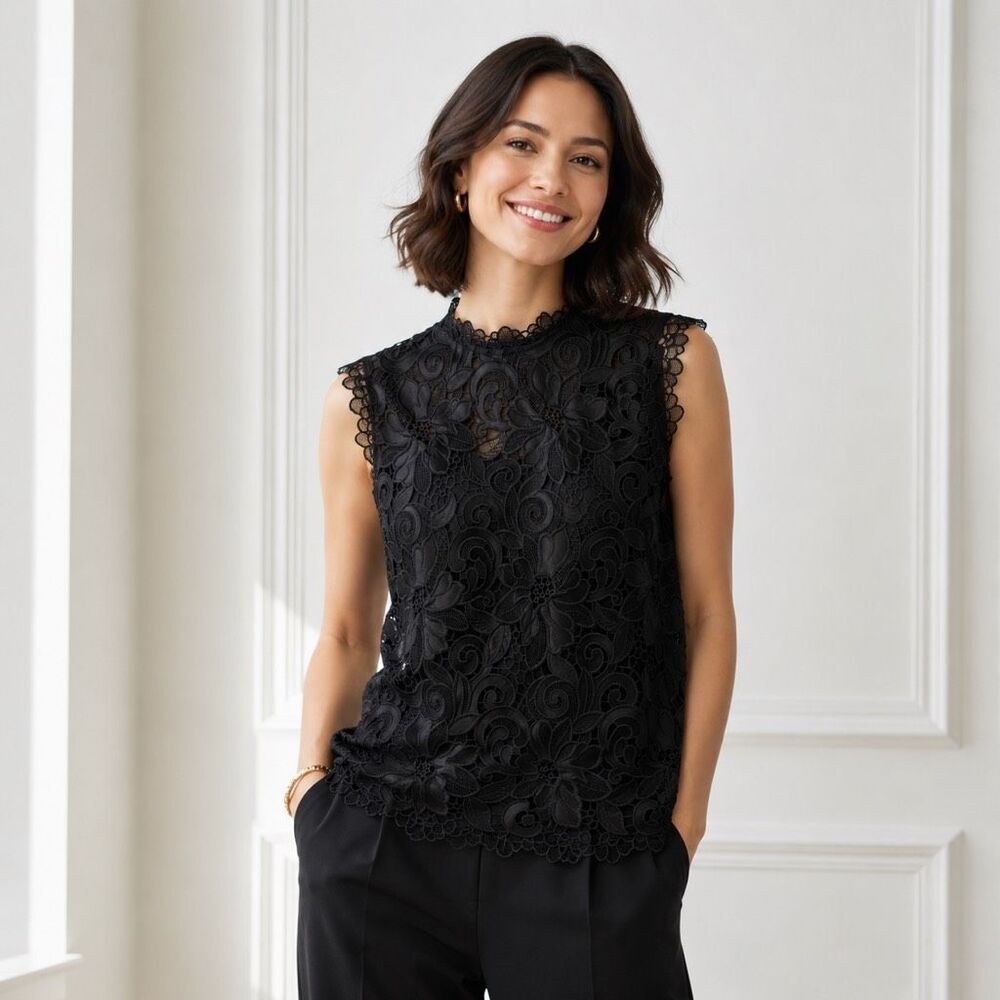 Ted Baker black lace sleeveless blouse size XS